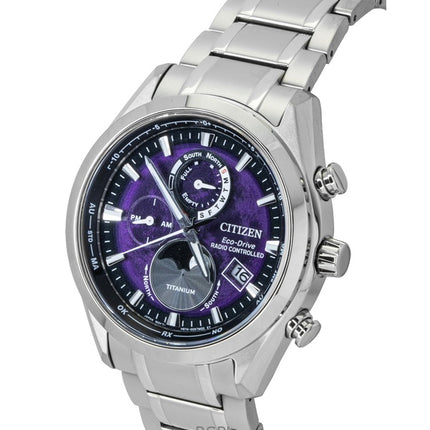 Citizen Tsuki-yomi AT Moon Phase Titanium Purple Dial Eco-Drive BY1010-81Z 100M miesten kello