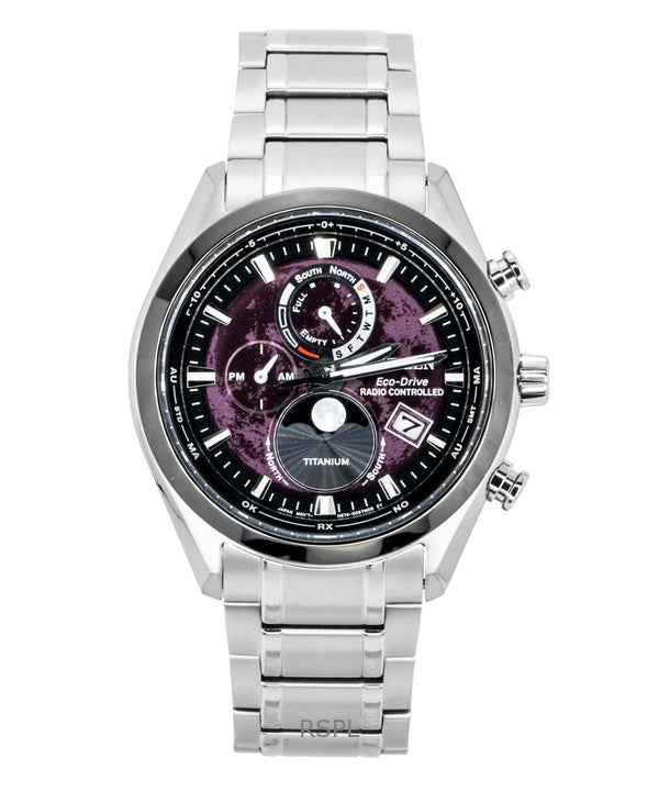 Citizen Tsuki-Yomi Radio-ohjattava Moon Phase Super Titanium Red Dial Eco Drive BY1018-80X 100M miesten kello