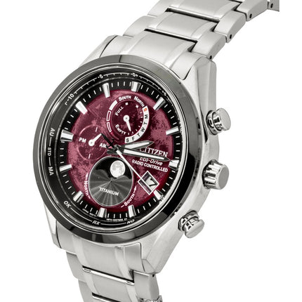 Citizen Tsuki-Yomi Radio-ohjattava Moon Phase Super Titanium Red Dial Eco Drive BY1018-80X 100M miesten kello