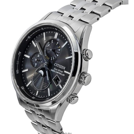 Citizen Eco-Drive Radio-ohjattu Moon Phase ruostumattomasta teräksestä valmistettu musta kellotaulu BY1030-50E 100M miesten kello
