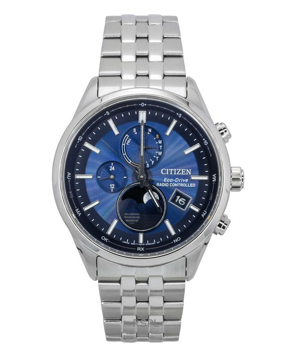 Citizen Eco-Drive Radio-ohjattava kuunvaiheen sininen kellotaulu ruostumattomasta teräksestä BY1030-50L 100M miesten kello