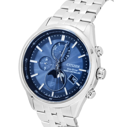 Citizen Eco-Drive Radio-ohjattava kuunvaiheen sininen kellotaulu ruostumattomasta teräksestä BY1030-50L 100M miesten kello