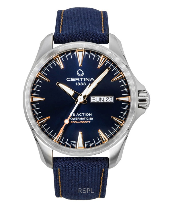 Certina DS Action Day Date -synteettisellä rannekkeella, sinisellä kellotaululla, automaattisella sukeltajan kellolla C032.430.18.041.01 200M miesten kello