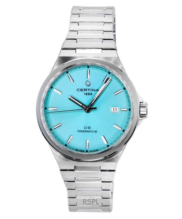 Certina DS-8 Powermatic 80 ruostumattomasta teräksestä valmistettu vaaleansininen kellotaulu automaattisella C043.407.11.351.00 100M unisex-kello
