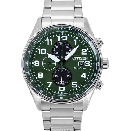 Citizen Eco-Drive Chronograph ruostumattomasta teräksestä valmistettu vihreä kellotaulu CA0770-72X 100M miesten kello