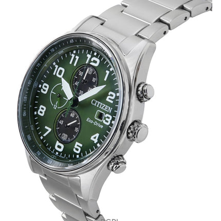 Citizen Eco-Drive Chronograph ruostumattomasta teräksestä valmistettu vihreä kellotaulu CA0770-72X 100M miesten kello