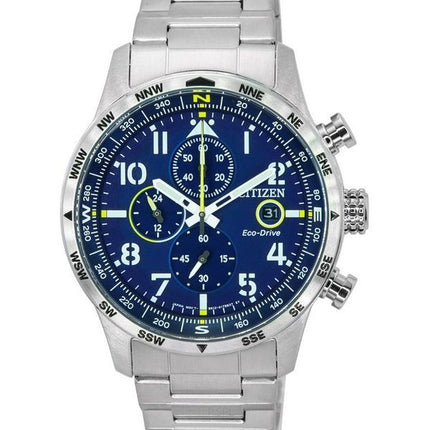 Citizen Pilot ruostumattomasta teräksestä valmistettu sininen kellotaulu Chronograph Eco-Drive CA0790-83L 100M miesten kello