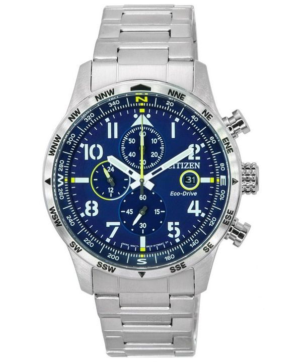 Citizen Pilot ruostumattomasta teräksestä valmistettu sininen kellotaulu Chronograph Eco-Drive CA0790-83L 100M miesten kello