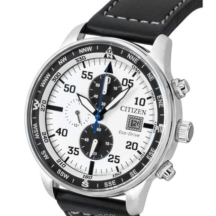 Citizen Eco-Drive Aviator Chronograph -nahkaranneke, valkoinen kellotaulu, CA0880-07A 100M miesten kello