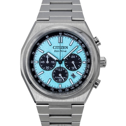 Citizen Zenshin Chronograph Super Titanium Ice Blue Dial Eco-Drive CA4610-85M 100M miesten kello