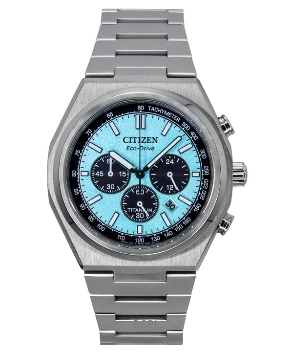 Citizen Zenshin Chronograph Super Titanium Ice Blue Dial Eco-Drive CA4610-85M 100M miesten kello