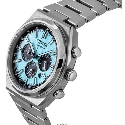 Citizen Zenshin Chronograph Super Titanium Ice Blue Dial Eco-Drive CA4610-85M 100M miesten kello