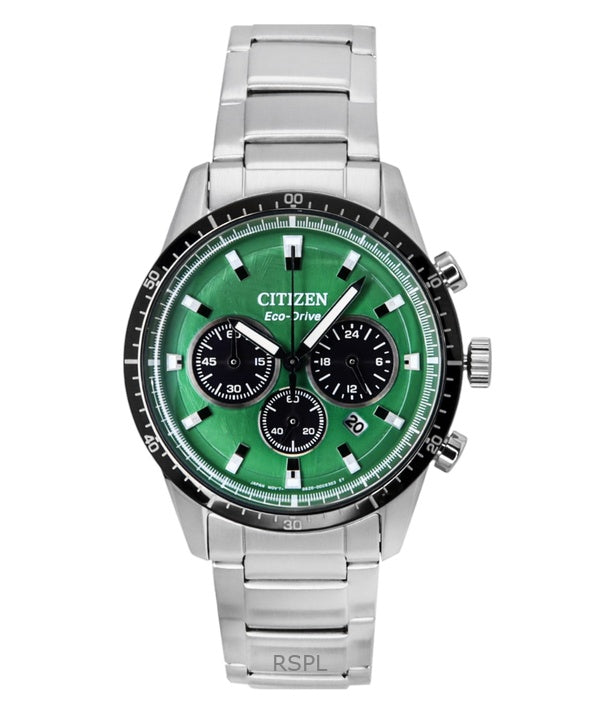 Citizen Eco-Drive Chronograph ruostumattomasta teräksestä valmistettu vihreä kellotaulu CA4624-56X 100M miesten kello