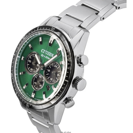 Citizen Eco-Drive Chronograph ruostumattomasta teräksestä valmistettu vihreä kellotaulu CA4624-56X 100M miesten kello
