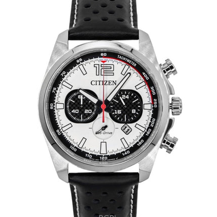 Citizen Eco-Drive Chronograph -nahkaranneke, valkoinen kellotaulu, CA4640-09A, 100M miesten kello