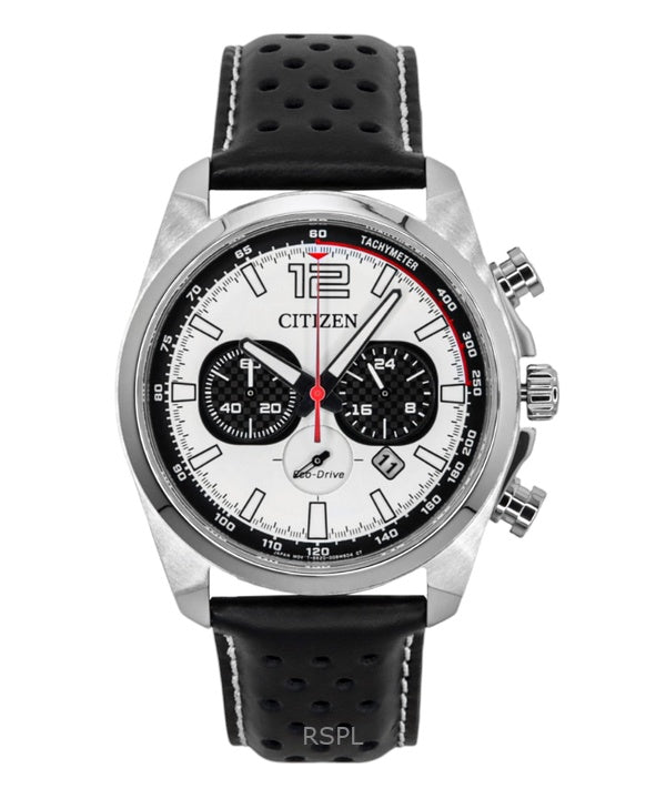 Citizen Eco-Drive Chronograph -nahkaranneke, valkoinen kellotaulu, CA4640-09A, 100M miesten kello