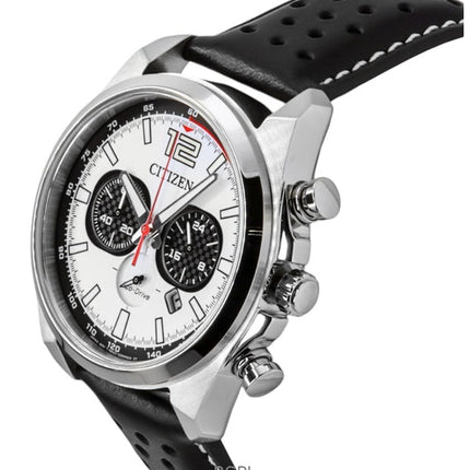 Citizen Eco-Drive Chronograph -nahkaranneke, valkoinen kellotaulu, CA4640-09A, 100M miesten kello
