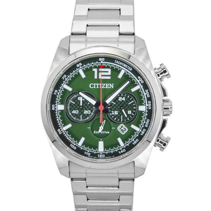 Citizen Eco-Drive Chronograph ruostumattomasta teräksestä valmistettu vihreä kellotaulu CA4640-50X 100M miesten kello
