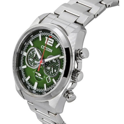 Citizen Eco-Drive Chronograph ruostumattomasta teräksestä valmistettu vihreä kellotaulu CA4640-50X 100M miesten kello
