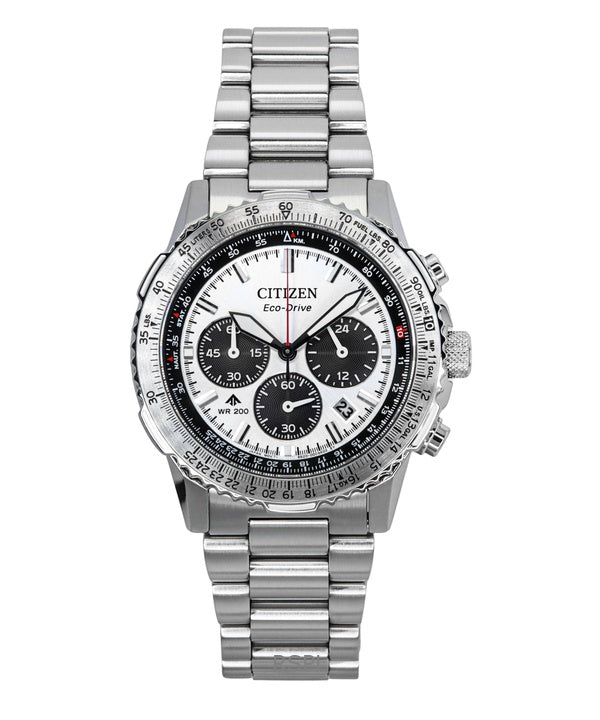 Citizen Promaster Navihawk Chronograph ruostumattomasta teräksestä valmistettu valkoinen kellotaulu Eco-Drive Diver&#39;s CA4660-61A 200M miesten kello
