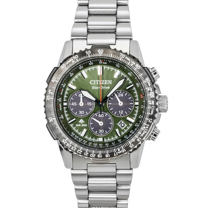 Citizen Promaster Sky Chronograph ruostumattomasta teräksestä valmistettu vihreä kellotaulu Eco-Drive Diver&#39;s CA4664-60W 200M miesten kello
