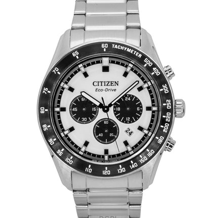 Citizen Eco-Drive Chronograph ruostumattomasta teräksestä valmistettu valkoinen kellotaulu CA4674-58A 100M miesten kello
