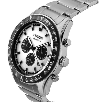 Citizen Eco-Drive Chronograph ruostumattomasta teräksestä valmistettu valkoinen kellotaulu CA4674-58A 100M miesten kello