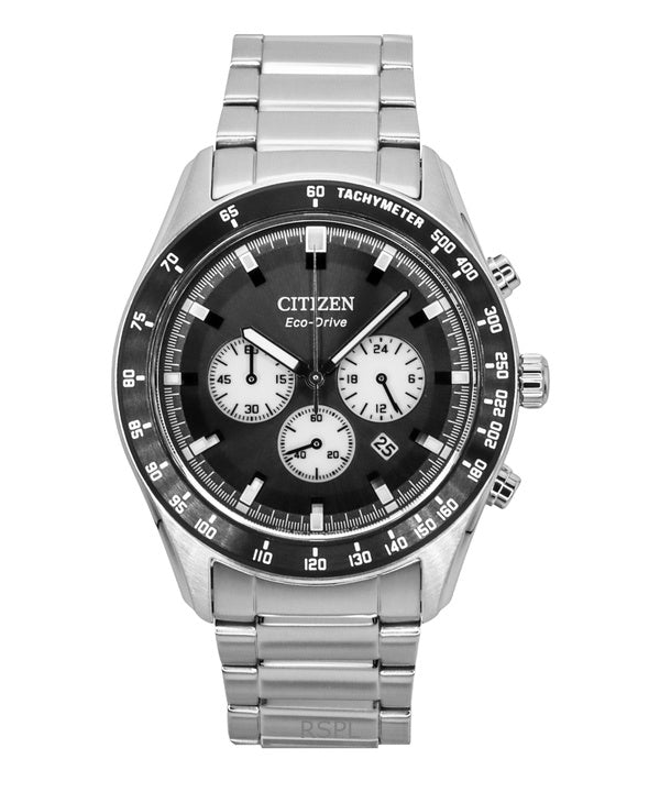 Citizen Eco-Drive Chronograph ruostumattomasta teräksestä valmistettu musta kellotaulu CA4674-58E 100M miesten kello