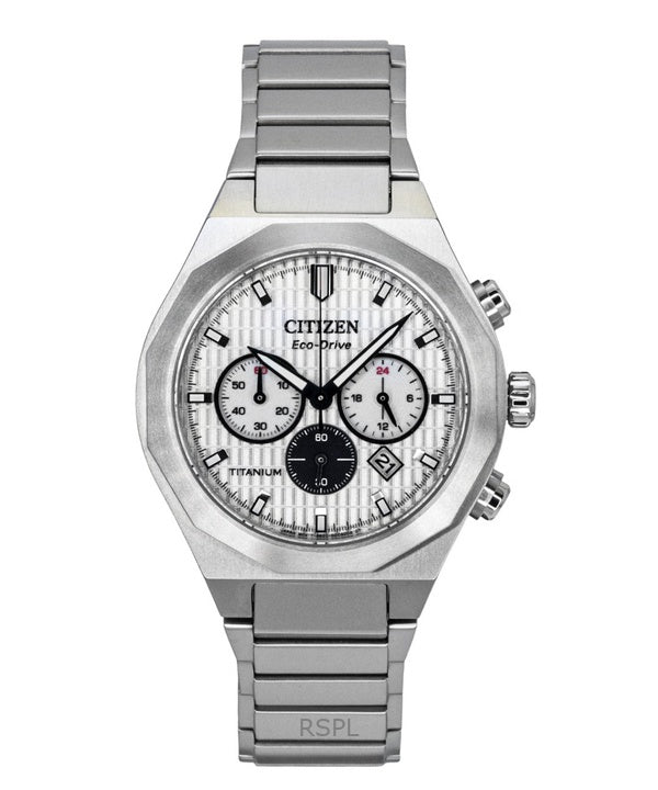 Citizen Zenshin Chronograph Super Titanium White Dial Eco-Drive CA4690-51A 100M miesten kello