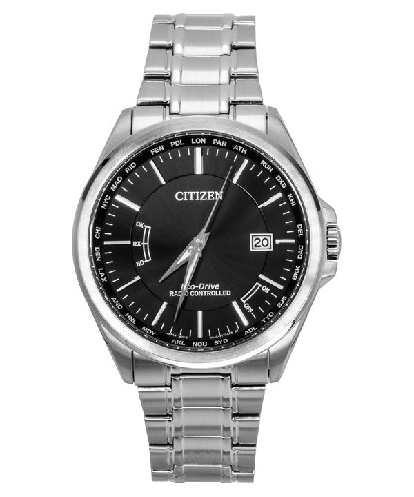 Citizen Eco-Drive Radio-ohjattava ruostumattomasta teräksestä valmistettu musta kellotaulu CB0250-84E 100M miesten kello