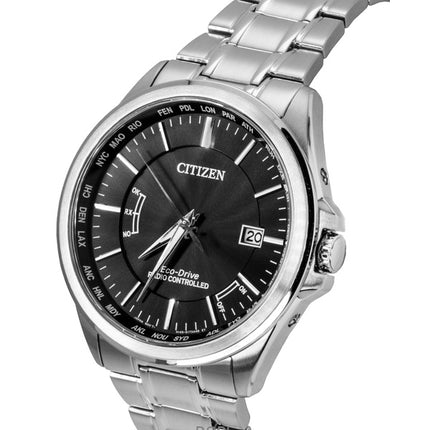 Citizen Eco-Drive Radio-ohjattava ruostumattomasta teräksestä valmistettu musta kellotaulu CB0250-84E 100M miesten kello