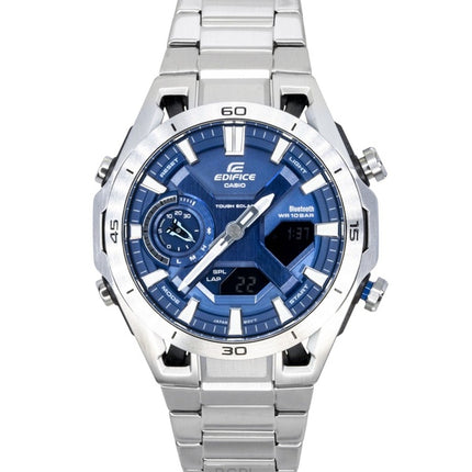 Casio Edifice analoginen digitaalinen ruostumattomasta teräksestä valmistettu sininen kellotaulu aurinkokennon ECB-2300D-2A 100M miesten kello