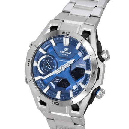 Casio Edifice analoginen digitaalinen ruostumattomasta teräksestä valmistettu sininen kellotaulu aurinkokennon ECB-2300D-2A 100M miesten kello