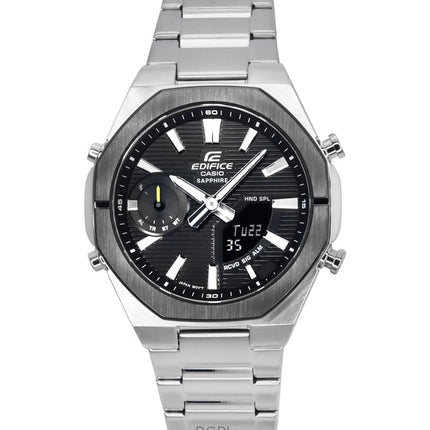 Casio Edifice analoginen digitaalinen älypuhelinlinkki ruostumattomasta teräksestä mustalla kellotaululla kvartsi ECB-S10DB-1A 100M miesten kello
