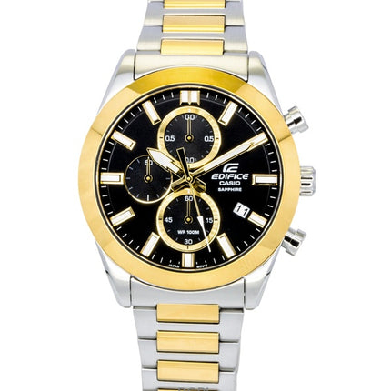Casio Edifice analoginen kronografi kaksisävyinen ruostumattomasta teräksestä valmistettu musta kellotaulu kvartsi EFB-710SG-1AV 100M miesten kello