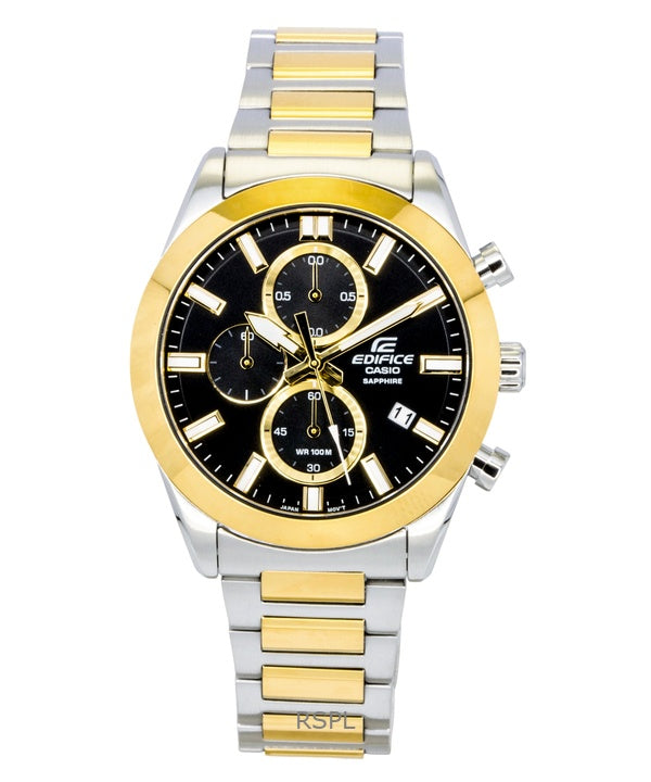 Casio Edifice analoginen kronografi kaksisävyinen ruostumattomasta teräksestä valmistettu musta kellotaulu kvartsi EFB-710SG-1AV 100M miesten kello