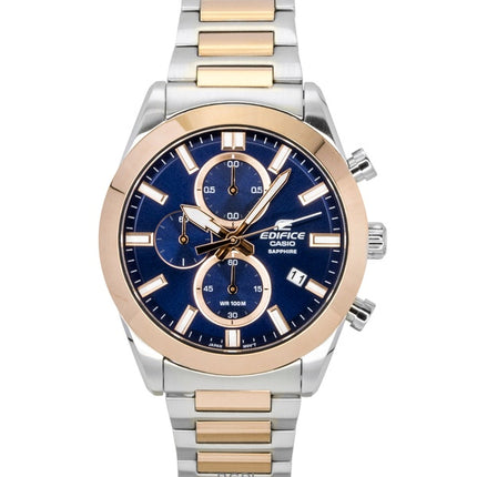 Casio Edifice analoginen kronografi kaksisävyinen ruostumattomasta teräksestä valmistettu sininen kellotaulu kvartsi EFB-710SG-2AV 100M miesten kello