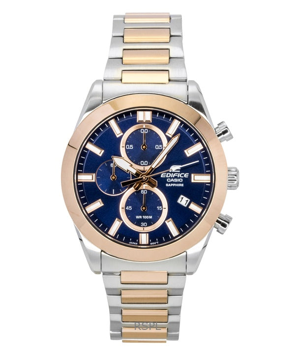 Casio Edifice analoginen kronografi kaksisävyinen ruostumattomasta teräksestä valmistettu sininen kellotaulu kvartsi EFB-710SG-2AV 100M miesten kello