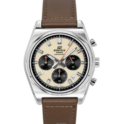 Casio Edifice analoginen standardi kronografi nahkaranneke norsunluunvärinen kellotaulu kvartsi EFB-730L-7AV 100M miesten kello