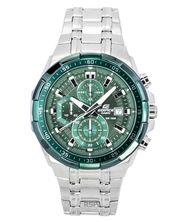 Casio Edifice analoginen standardi kronografi ruostumattomasta teräksestä valmistettu vihreä kellotaulu kvartsi EFR-539DE-3AV 100M miesten kello