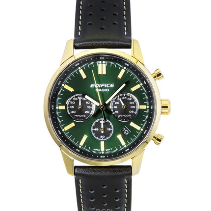 Casio Edifice analoginen kronografi nahkaranneke vihreällä soittaa kvartsi EFR-575CL-3A 100M miesten kello