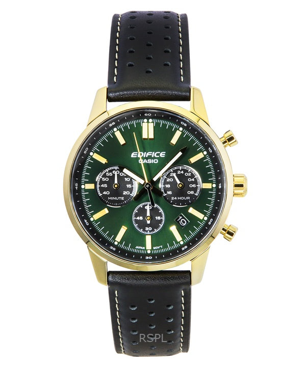 Casio Edifice analoginen kronografi nahkaranneke vihreällä soittaa kvartsi EFR-575CL-3A 100M miesten kello