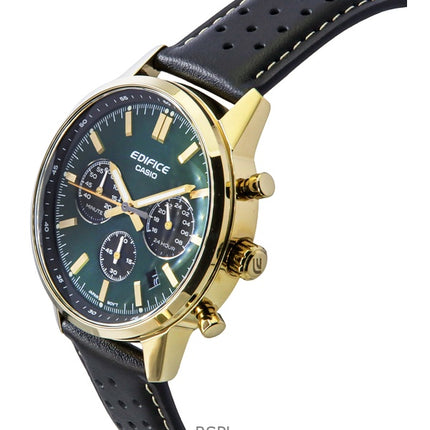 Casio Edifice analoginen kronografi nahkaranneke vihreällä soittaa kvartsi EFR-575CL-3A 100M miesten kello