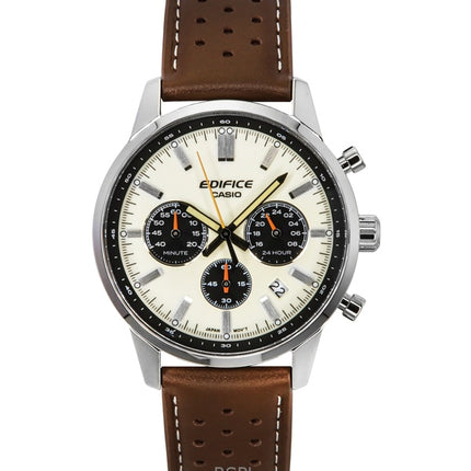 Casio Edifice analoginen kronografi nahkaranneke kermanvärinen kellotaulu kvartsi EFR-575L-7A 100M miesten kello