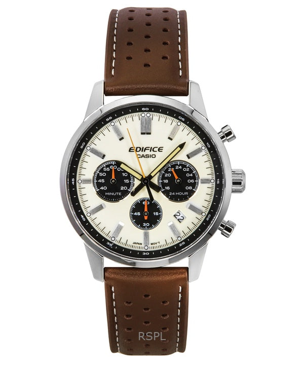 Casio Edifice analoginen kronografi nahkaranneke kermanvärinen kellotaulu kvartsi EFR-575L-7A 100M miesten kello