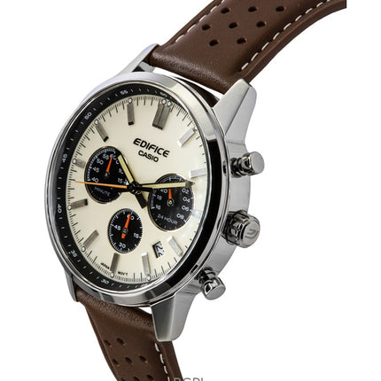 Casio Edifice analoginen kronografi nahkaranneke kermanvärinen kellotaulu kvartsi EFR-575L-7A 100M miesten kello