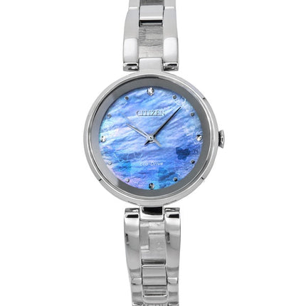 Citizen Eco-Drive ruostumattomasta teräksestä valmistettu sininen päärynäkello EM0801-85N naisten kello