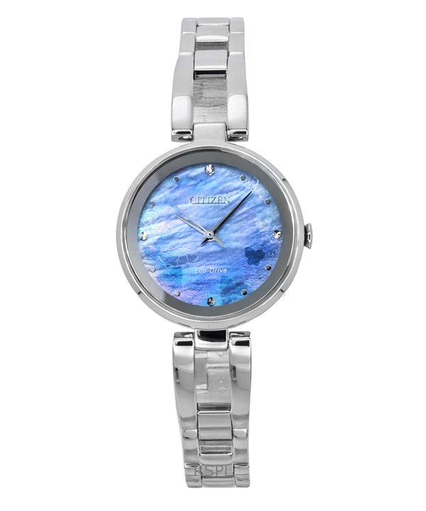 Citizen Eco-Drive ruostumattomasta teräksestä valmistettu sininen päärynäkello EM0801-85N naisten kello