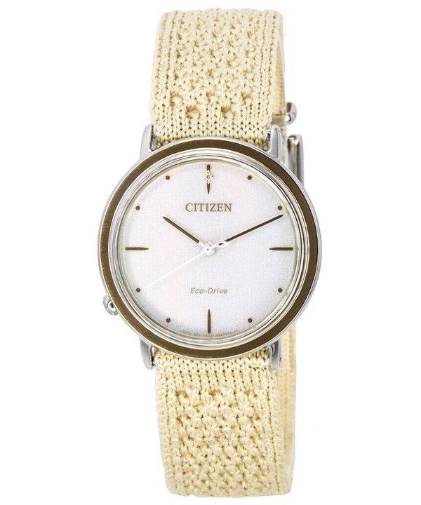 Citizen L Ambiluna Diamond Accent Beige Kellotaulu Eco-Drive EM1006-40A Naisten kello Extra Mesh Rannekorulla