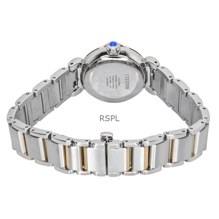 Citizen L&#39;May Bells Mini ruostumattomasta teräksestä valmistettu valkoinen helmiäiskuvioinen Eco-Drive EM1136-87D naisten kello